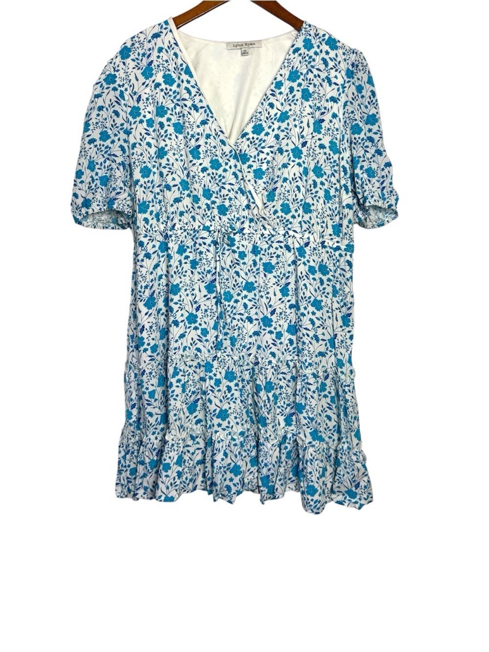 Lynn Ryan Faux Wrap Dress in Blue Floral Print Size 2X